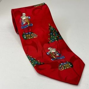 Zianetti Italian Silk Collection, Red Neck Tie, Santa w/Christmas Tree 100% silk